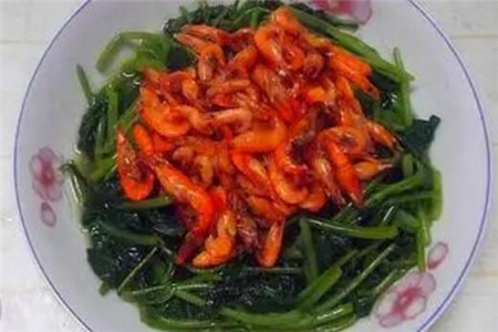 小虾拌红薯叶